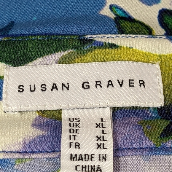 Susan Graver Women's Long Sleeve Stretch Knit Floral Print Sz L Top Tie Front B6 - Picture 3 of 12